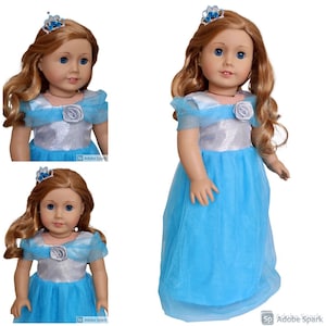 American doll Cinderella dress, Cinderella princess ball gown with tiara , Fits any 18 inch doll, Doll princess blue costume