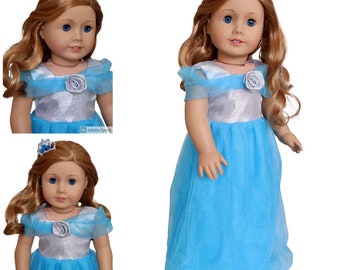 American doll Cinderella dress, Cinderella princess ball gown with tiara , Fits American Girl & Our Generation, Doll princess blue costume