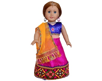 American doll Indian dress, Diwali celebration lehenga choli, fits American Girl and Our Generation, Sari lace fabric,doll dandiya outfit
