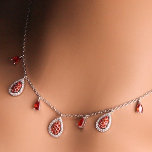 Collar de plata de ley 925 con forma de gota de granate y diamante CZ colgante de 16&quot;, con sello 925, regalo para ella, regalo de vacaciones
