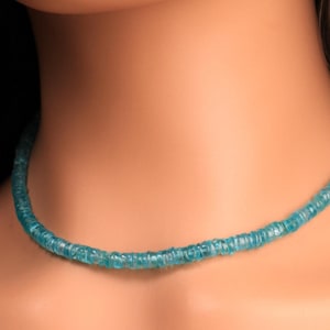 Natural Neon Blue Apatite 5mm Smooth heishi gemstone beaded necklace beautiful aqua neon blue  beaded choker or layer necklace