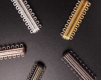 6 loop, 9 loop magnetic bar clasp gold plated brass, antique brass,multi strand clasp 32, 48mm long jewelry making clasp.