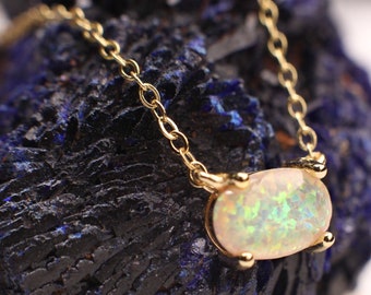 Ethiopian Fire Opal, Welo Opal, 5x9mm Oval Prong Pendant Necklace in 925 Sterling Silver, 22K Gold Vermeil AAA Quality Fiery Opal Elegant