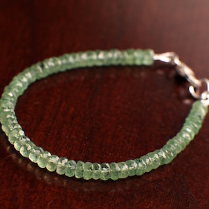 Natural Green Kyanite Bracelet, AAA Quality Mint Green Kyanite Faceted 4-4.5mm Roundel, 925 Sterling Silver bracelet gift 6&quot;-10&quot; size.