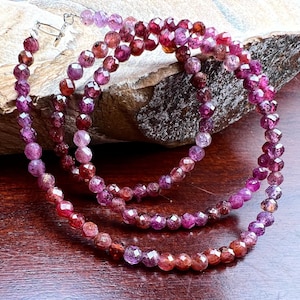 Natural Ruby 3.5mm Faceted round red pink Ombre Shaded Gemstone 925 Sterling Silver, Gold Filled Choker Layering Necklace gift, Valentine
