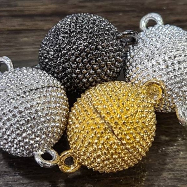 3 sets Magnetic clasp 8,10,12,14mm large round very strong magnet silver, gunmetal, gold plated brass, jewelry making Spike ball clasp