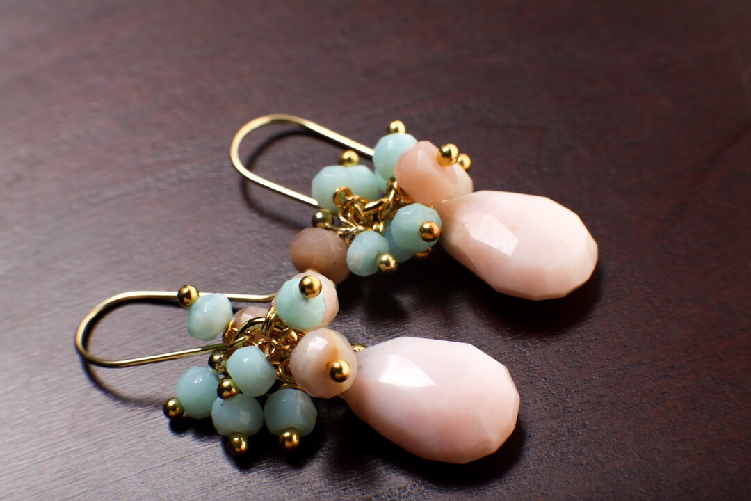 •LUNA• pink peruvian opal + gold earrings