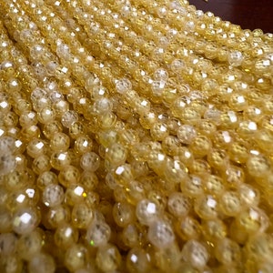 Yellow Zirconia Micro Faceted 3mm Round shaded AAA quality Gemstone  Jewelry Making Beads 14&quot; Strand. Very sparkly heavy weight