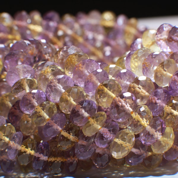 Natural  Ametrine Faceted Roundel 7-7.5mm AAA Top Quality Purple yellow Rondelle Beads 10" Strand