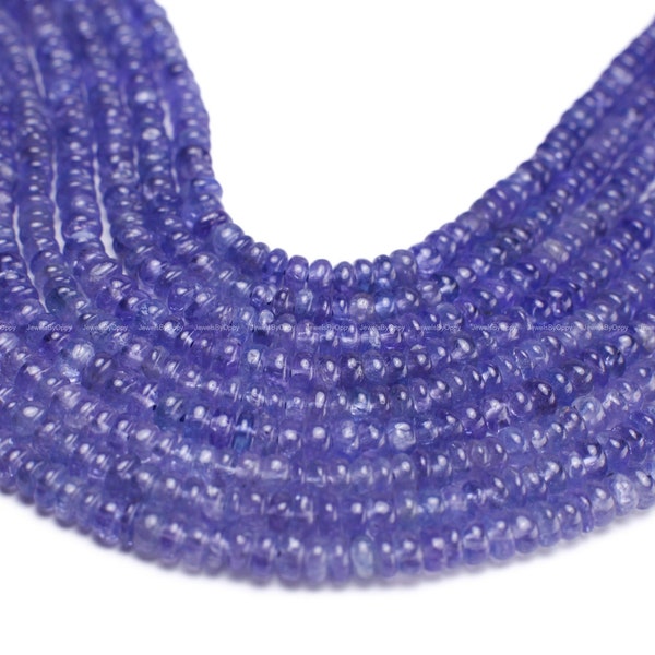 Natural Tanzanite 4mm Smooth Rondelle Gemstone Violet Blue Beads DIY Jewelry Making 12" Strand, AAA Quality