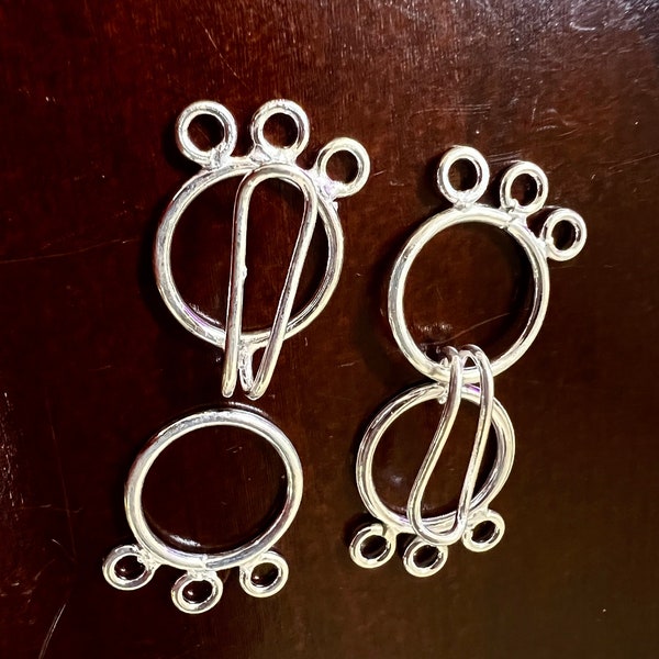 925 sterling silver 3 loop hook and eye circle 17mm each circle, 38mm long with both circle. Jewelry making multi line clasp . 1 set