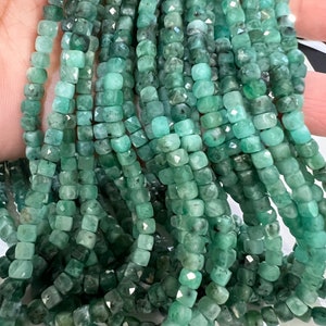 Natural Emerald square cube dice shape 4-4.5mm Faceted Gemstone Beads 12.25"Strand