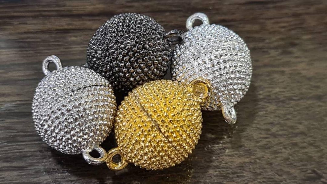 3 Sets Ball Clasp 8,10,12mm Large Round Silver, Gunmetal, Gold Plated ...