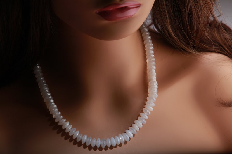 Natural Mystic Moonstone German Cut Graduated Faceted Rondelle Gemstone 17 Necklace