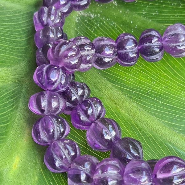 Natural Amethyst Handcrafted Pumpkin Shape Melon Beads,  9-10, 10-11mm, Sold by Piece