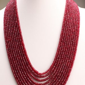 AAA Natural Ruby Gemstones 3-4mm Multi Strand, 5, 7, 8, 9, 10 Line Layer Necklace Adjustable thread to 24&quot; Long, Precious Gift for her.