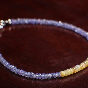 Tanzanite Faceted 3mm Rondelle with Ethiopian Opal Gemstone Bracelet in 925 Sterling Silver Chain and Clasp, Gift for her