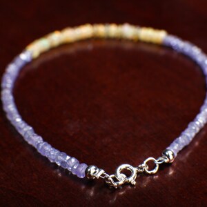 Tanzanite Faceted 3mm Rondelle with Ethiopian Opal Gemstone Bracelet in 925 Sterling Silver Chain and Clasp, Gift for her