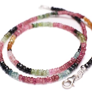 UITVERKOOP: natuurlijke multi-watermeloen toermalijn 3,5-4 mm gefacetteerde AAA-rondelleketting 925 sterlingzilver, 14k GF-sluiting