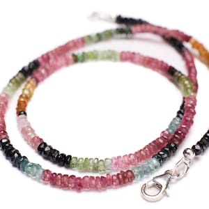 SALE--Natural Multi Watermelon Tourmaline 4mm Faceted AAA Rondelle Necklace & Bracelet 925 Sterling Silver,14k GF Clasp, Healing, Energy,