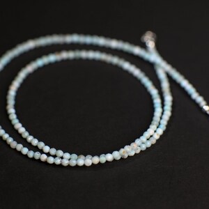 Natural Larimar Faceted 2.5mm Gemstone Choker, Layering Necklace in 925 Sterling Silver Chain and Clasp, Gift, Healing Gem