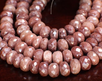 Natural Peach Silverite Moonstone Shaded Mystic Faceted Roundels 7.5-8.5mm, 9-10mm Gemstone, High Quality, Jewelry Making Beads.