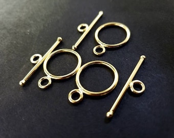 22K Gold Vermeil Bali Toggle Clasp, Sterling Silver Handmade Clasp (15mm Circle, 26mm Bar)