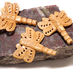Carved Buffalo Bone Hand Carved Dragonfly, 40x45mm Double Sided, Drilled Bead Pendant, Art Deco