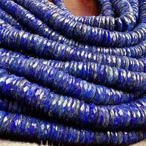 Genuine Lapis Lazuli Faceted Heishi Roundel Washer Beads 7.5” Strand 7.5, 9.5mm size AAA Bright Blue Gold Matrix Natural Lapis