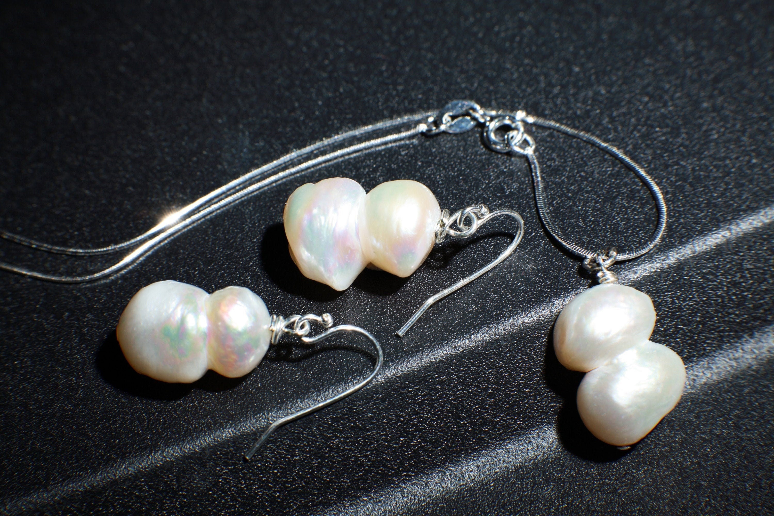 淡水バロックパールイヤリングネックレスセット、19 mm バロックパール