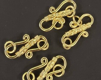 22K Gold Vermeil ,925 Sterling Silver 22mm long S hook clasp with 2 solid ring, vintage handmade hook clap for jewelry making, 1 PC or bulk