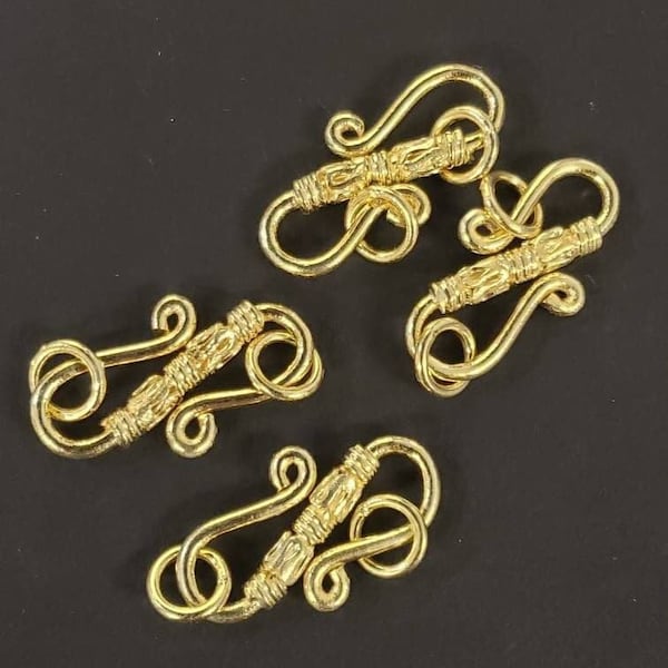 22K Gold Vermeil ,925 Sterling Silver 22mm long S hook clasp with 2 solid ring, vintage handmade hook clap for jewelry making, 1 PC or bulk