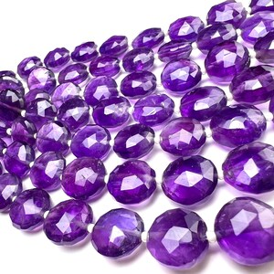 Natural Amethyst Faceted Dime shape  10.5-11.5mm.thickness 5.5-6.5mm AAA quality  for Jewelry Making DIY Gemstone Beads .  7&quot; strand 15 pcs