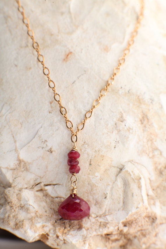 Ruby Onion Drop Briolette, Genuine Ruby Wire Wrap… - image 7