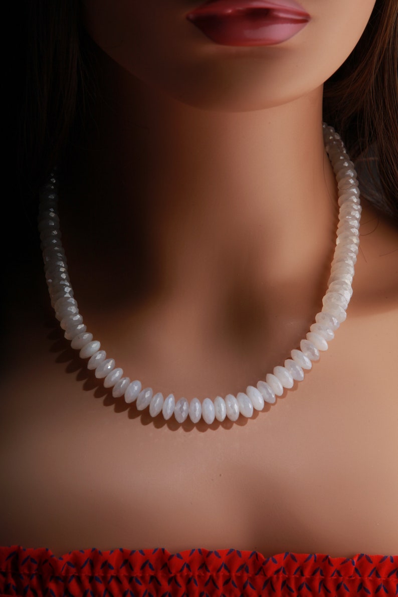 Natural Mystic Moonstone German Cut Graduated Faceted Rondelle Gemstone 17 Necklace