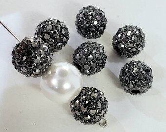 8,10,12mm Marcasite style black crystal ball, heavy weight, spacer bead  for jewelry making.Great for bracelets spacer