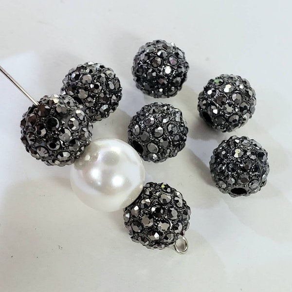 8,10,12mm Marcasite style black crystal ball, heavy weight, spacer bead  for jewelry making.Great for bracelets spacer
