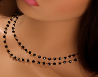Genuine Black Spinel Coin Shape AAA Quality beads Wire Wrapped 4mm Faceted dime shape Gold wire wrapped  sparkly elegant Necklace gift.