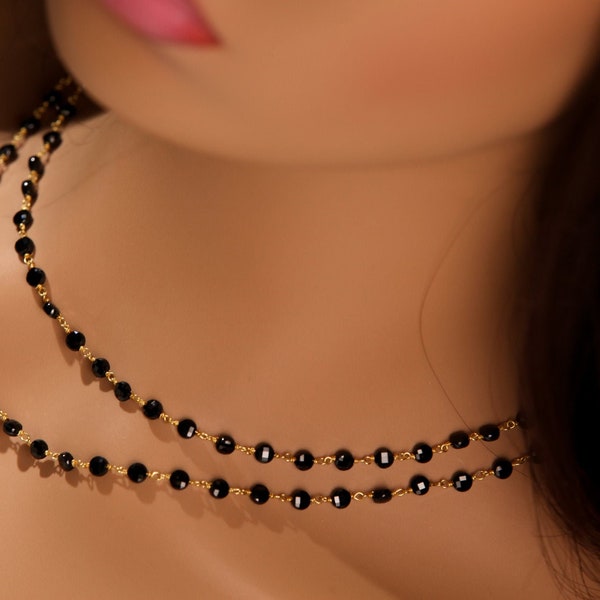 Echte schwarze Spinell Münze Form AAA Qualität Perlen Draht gewickelt 4mm facettierte Dime Form Gold Draht gewickelt funkelnd elegante Halskette Geschenk.