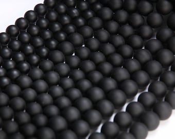 Matte Black Onyx Round Beads 4mm, 6mm, 8mm, 10mm, 12mm, 14mm, 16mm -14" strand Single/Bulk. AAA quality Natural Gemstone Black onyx