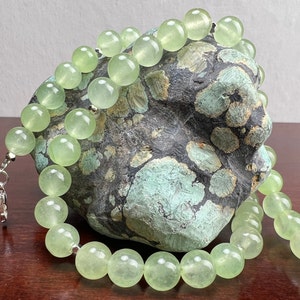 Mountain Jade Pastel Light Green 8mm smooth round Silver Necklace Choose from 16&quot; to 34&quot;