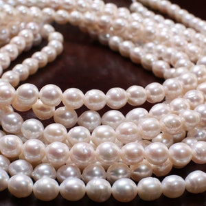 Natural Freshwater Pearl 6-6.5mm Potato round Pearl, Good Luster strand for Jewelry Making Pearl , Bracelet, Earrings, Necklace
