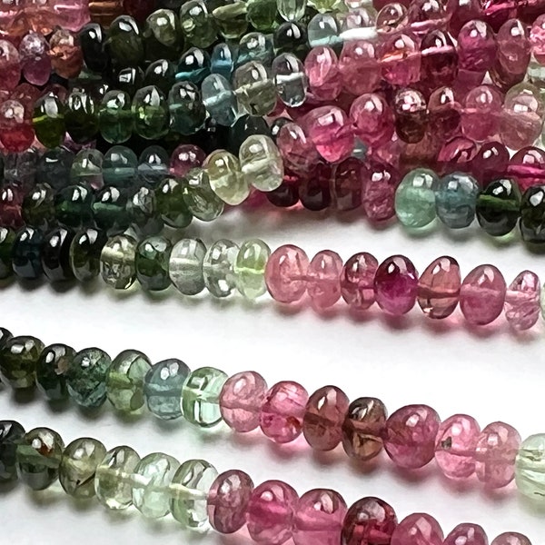 Natural Multi Watermelon Tourmaline 4.5-5mm raw smooth  Roundel beads  AAA quality Jewelry Making, healing Beads 7”, 14” St