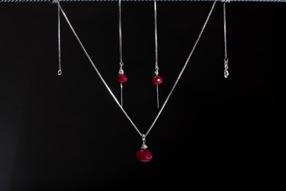 Ruby Necklace Set, Genuine Ruby Drop Briolette On… - image 2