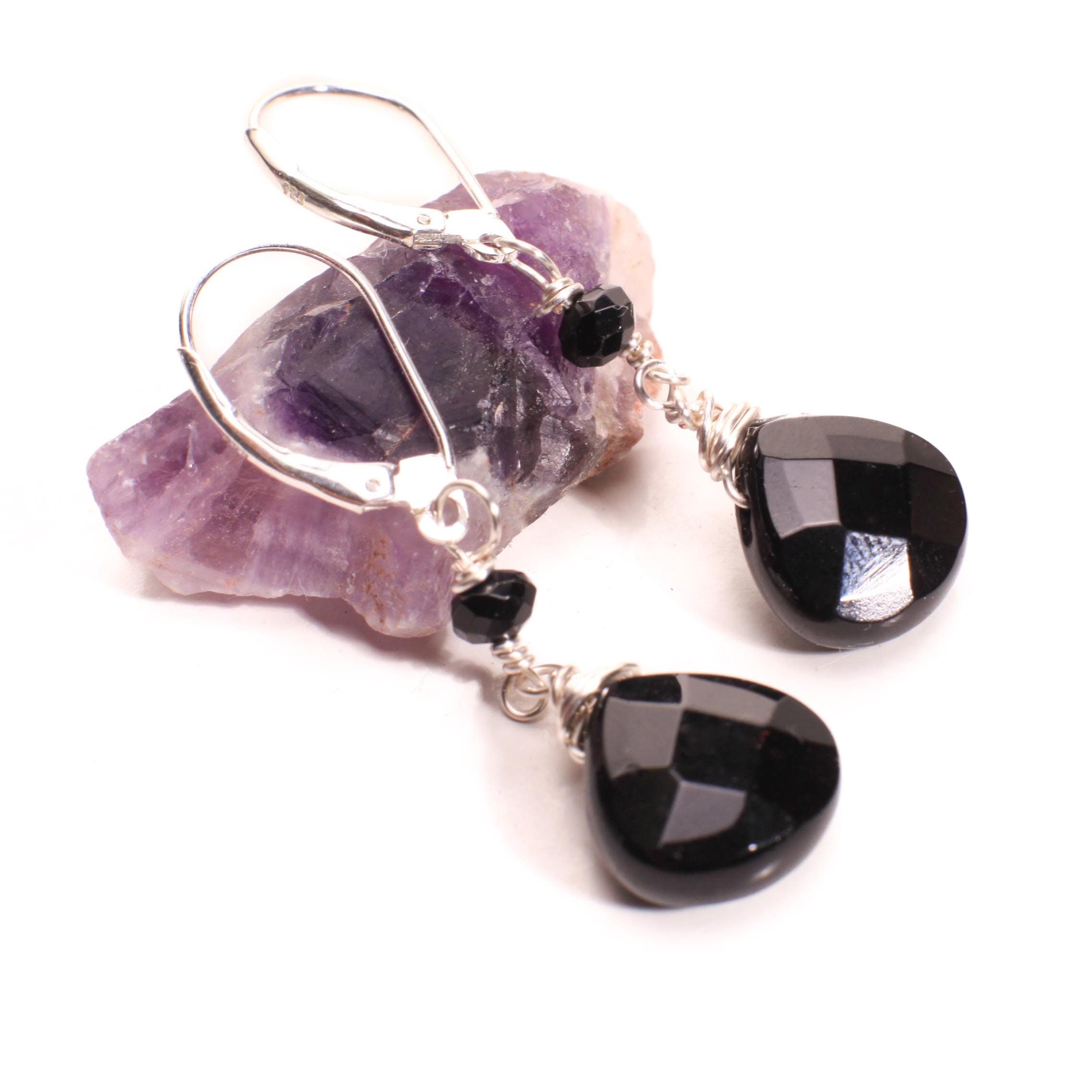 Black Onyx Faceted Teardrop Wire Wrapped 12mm Heart Shape