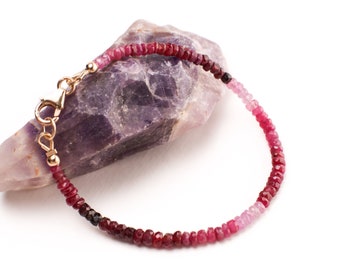 Ombre Ruby Faceted Rondelle 3mm Bracelet in 925 Sterling Silver or 14K Gold Filled Clasp, AAA Quality Natural Precious gift for her