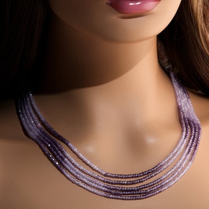 Cubic Zirconia CZ Ombre Amethyst  purple Shaded 5 Strands 17&quot; Necklace Plus 9&quot; Adjustable Thread