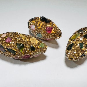 Natural Tourmaline Rhinestone Pave Crystal Black and Silver , gold  Bead, Center Drilled , 15x36mm Sparkly Bead, Spacer or Focal Bead