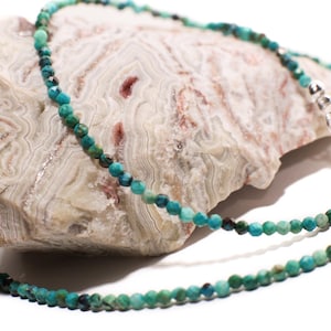 Natural Chrysocolla 2mm Faceted Round with 925 Sterling Silver, Choker Layering Elegant Necklace, Gift