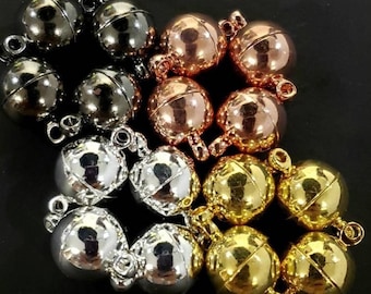 4 sets 10mm round magnet clasp  silver, gold, black and Rose Gold plated brass, good quality, jewelry making clasp